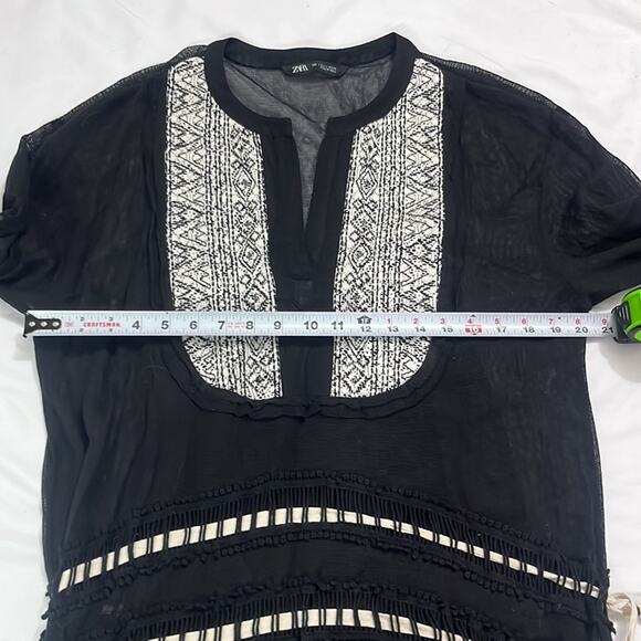 Zara Embroidered Black Midi Kaftan Lightweight Beach Bohemian Size Small Beachy - Picture 10 of 10